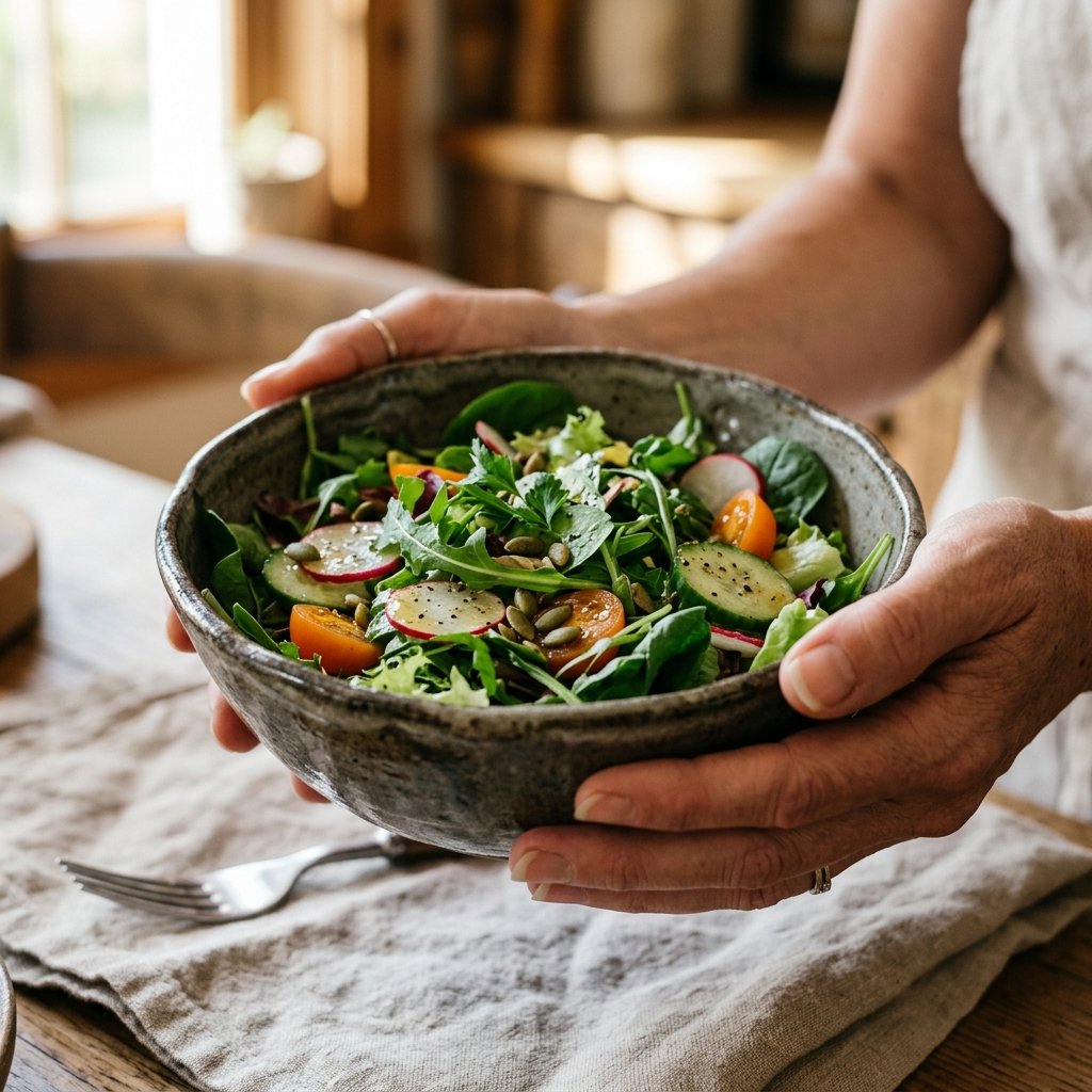 Hands holding Crunchy Leaf Salad Bowl